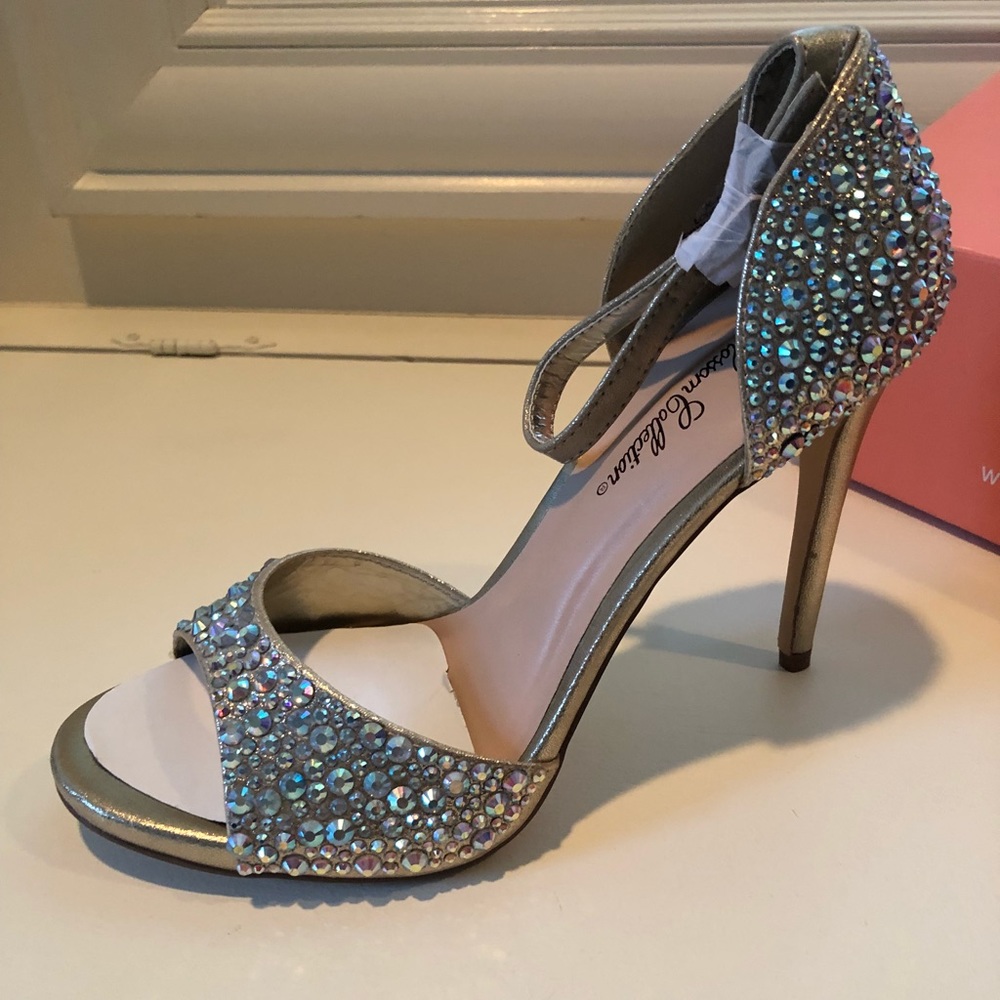 Peep Toe Rhinestone Heels - Picture 5 of 8